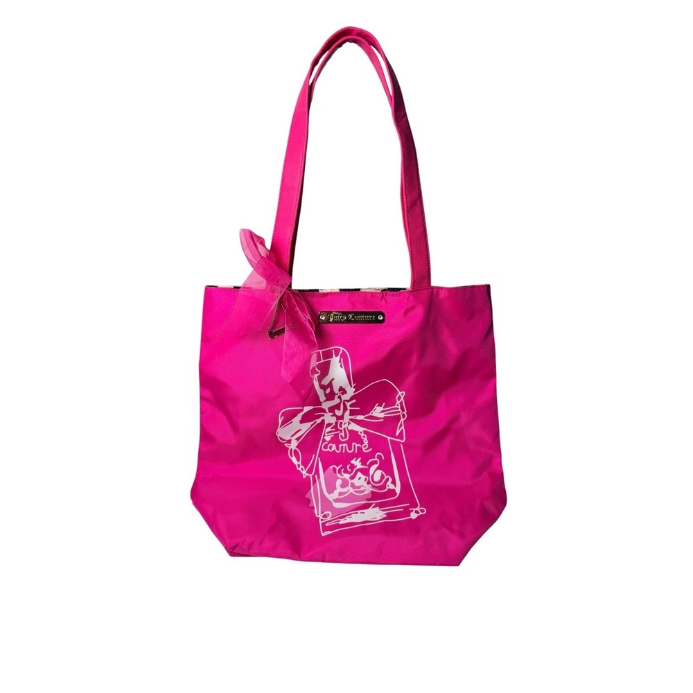 Juicy Couture Tote Bag Women Large Pink Perfume Graphic Bow Y2K McBling